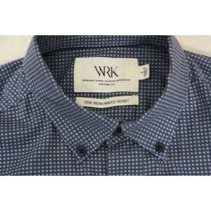 WRK Men's Shirt Blue Check Plaid Cotton Blend Button Down Collar L/S Small